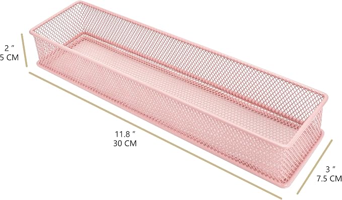 Annova Mesh Stackable Drawer Cabinet and Shelf Organizer Bins Storage Basket School Office Supply Holder Tray- Set of 2 (Light Pink, 3x12x2 Inch)