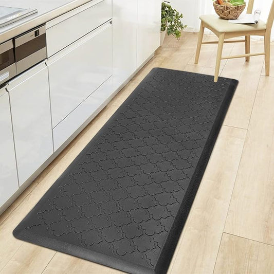 HEBE Kitchen Mat Cushioned Anti Fatigue Comfort Floor Mat Oversized 17.3"x48" Waterproof Non Slip Kitchen Rug Runner Laundry Room Rug Floor Carpet Heavy Duty Comfort Standing Mat Pads, Black