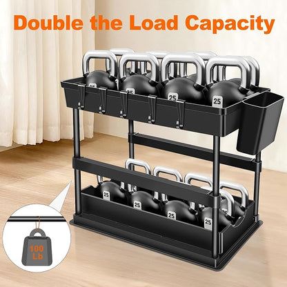 JPart Under Sink Organizer, Kitchen Organizers and Storage, 2-Tier Bathroom Cabinet Organizer with Sliding Drawers, Thickened Construction with Hooks Hanging Cup for Kitchen & Bathroom, 2 Pack