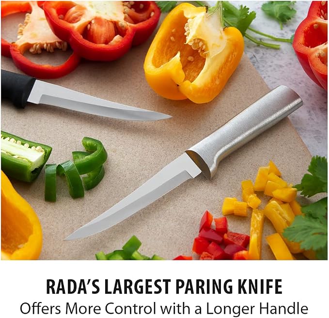 Rada Cutlery Super Parer Knife (R127), 4.38" Stainless Steel Blade, Silver Handle, Pack of 6