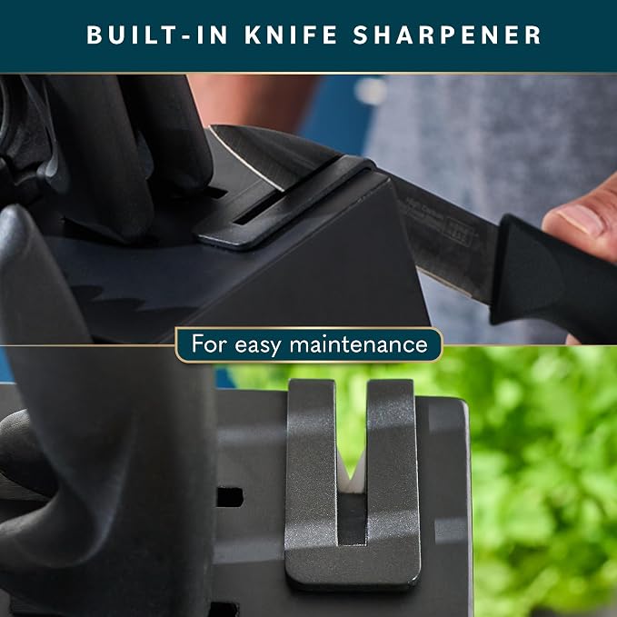 Home Hero Kitchen Knife Set - 15 PCS Black Knife Set with Block and Sharpener - Stainless Steel Knife Set - Ergonomic Handles - Includes Steak Knives Set of 6 - Knife Block Set for Kitchen