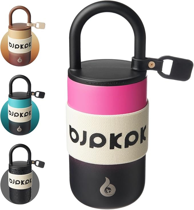 BJPKPK Insulated Stainless Steel Tumbler Cups 13oz Travel Coffee Mug With Lid And Handle,Pink And Black