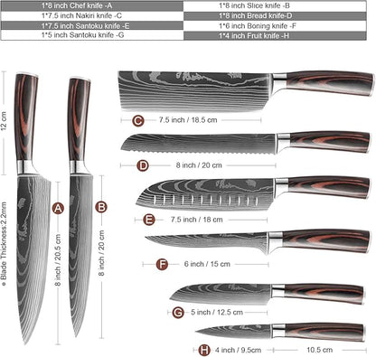 XITUO 8-Piece Knife Set for Kitchen, High Carbon Stainless Steel Ultra Sharp Chef Knives, Ergonomic Pakkawood Handle, Complete Cooking Knife Set in Gift Box