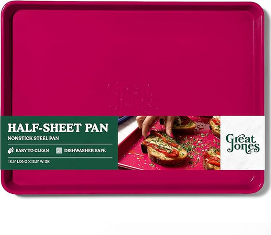 Great Jones Holy Sheet Pan (Raspberry) | Nonstick, Half-Sheet Pan | Aluminized Steel, 18.5" x 13.5" | For Baking, Roasting, & Broiling | Premium Bakeware with Even Heat Distribution | Dishwasher-Safe