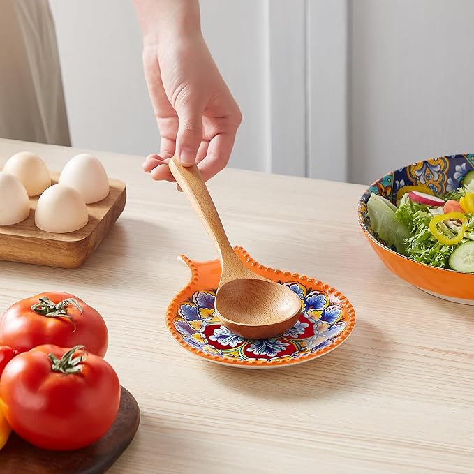 vancasso Ceramic Spoon Rest for Stove Top, 7.7 Inch Cooking Spoon Holder for Kitchen Counter Decor, Spoon Holder for Coffee Spoon Rest, Spoon Cradle, Spatula, Spoons or Tongs, Decorations, Orange