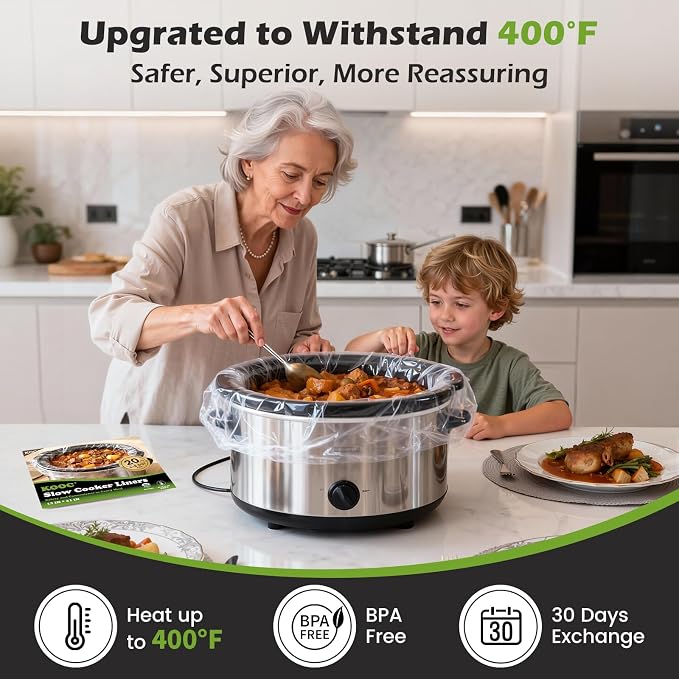 KOOC Slow Cooker Liners, 20 count 13" x 21" Large Size Cooking Bags Fits 3-8 Quart Pots, Disposable Pot Liners Suitable for Oval & Round & Retangular Pot