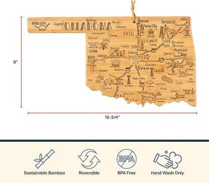Totally Bamboo Destination Oklahoma Shaped Cutting Board – Bamboo Charcuterie and Serving Board with Hang Tie for Wall Display