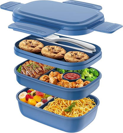 HOMETALL Stackable Bento Box Adult Lunch Box, Large Capacity 1900ml Lunchbox with Utensil Set, Leak-Proof for Dining Out, Work, Picnic, School