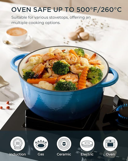 Enameled Cast Iron Dutch Oven - 4.5QT Dutch Oven Pot with Lid & Cotton Potholders - Heavy-Duty Non Stick Casserole Pot for Braising, Stews, Roasting, Baking, Suitable for All Stovetops, Navy Blue