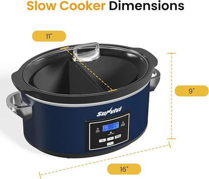 Programmable Slow Cooker, Multi-Cooker with 2 in 1 Silicone Slow Cooker Liners, 6 QT Food Warmer with Digital Timer, 3 Adjustable Temp & Dishwasher Safe Parts, Stainless Steel, Blue