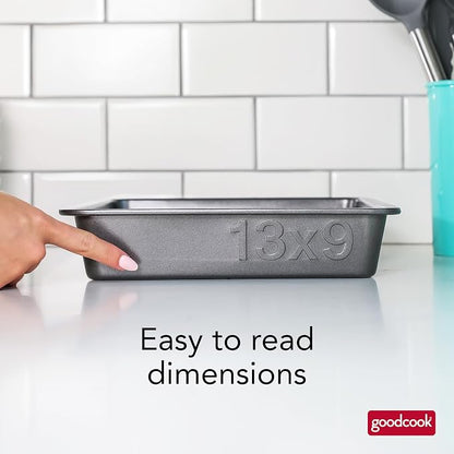 GoodCook PRO Oblong Baking Pan Nonstick Warp & Scratch-Resistant Dishwasher-Safe Carbon Steel Construction for Even Baking Oven Safe to 480°F, 9 x 13-Inch, Gray