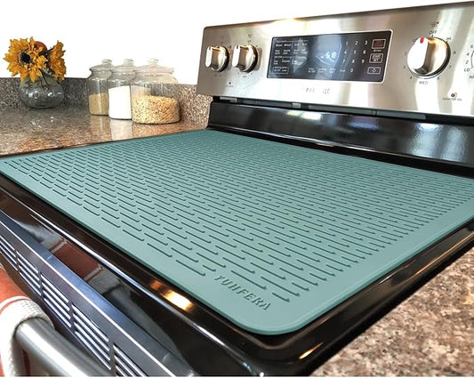 YUHFERA Stove Top Cover for Electric Stove - Silicone Stove Mat for Glass Top, Glass Cooktop Protector, XL Dish Drying Mats for Kitchen,Oven Covers for Electric Stove (Aqua,30 x 21)