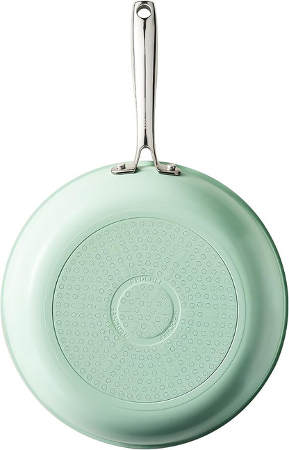 Redchef Ceramic Non Stick Pan, Large Skillet for Stir-Fry & Dinner, Chemical Free Healthy Coating, High Heat Performance, PTFE & PFAS & PFOA Free, Mint Green, 11 Inch