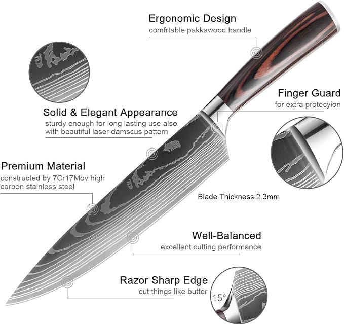 XITUO 8-Piece Knife Set for Kitchen, High Carbon Stainless Steel Ultra Sharp Chef Knives, Ergonomic Pakkawood Handle, Complete Cooking Knife Set in Gift Box