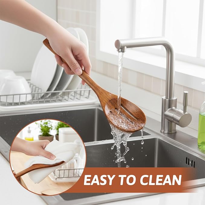 3PCS Wooden Spoons for Cooking 12 inch Non Scratch Woodens Spatulas Set Includes Slotted Spoon Woodens Spoon & Wooden Spatula for Stirring Frying Mixing Sauteing