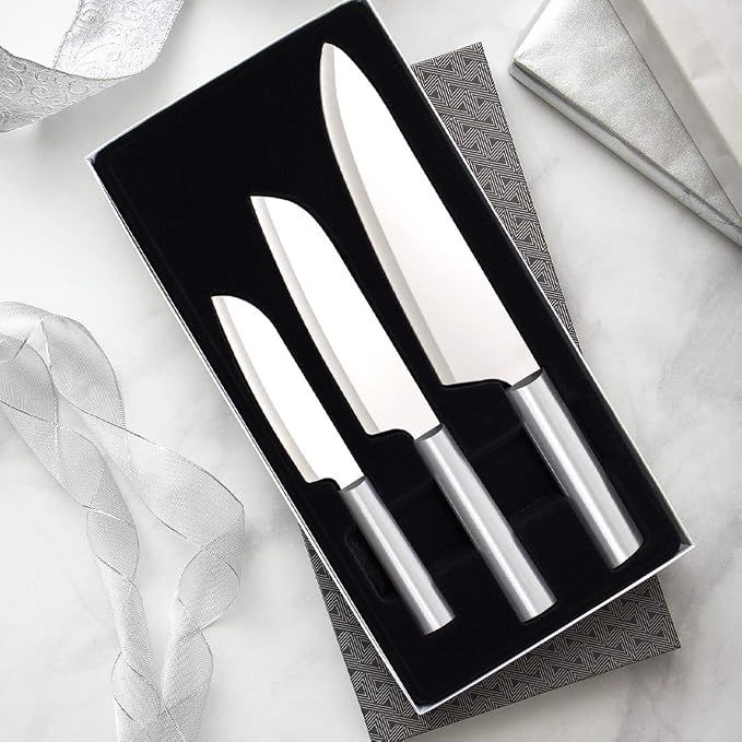 Rada Cutlery Chef Select Gift Set (S57), 3-Piece Knife Set with Quick Edge Sharpener (R119), Stainless Steel Blades, Silver Handle