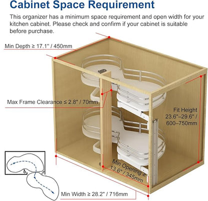 VADANIA Right Swing Pull Out Organizer for 32" Blind Corner Kitchen Cabinet, 2 Tiers Swing Tray, Soft Close, Right Handed Open