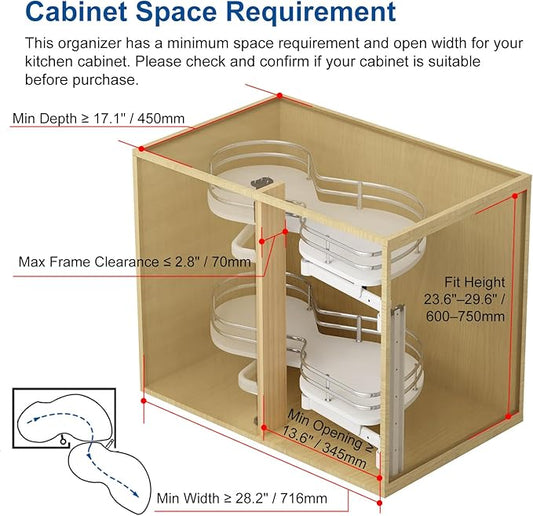 VADANIA Right Swing Pull Out Organizer for 32" Blind Corner Kitchen Cabinet, 2 Tiers Swing Tray, Soft Close, Right Handed Open