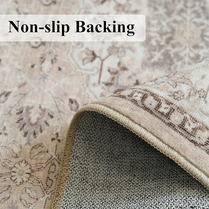 3x5 Living Room Area Rugs: Vintage Washable Non-Slip Rug for Bedroom Dining Room Soft Carpet for Nursery Kitchen Home Office Durable & Easy-Clean Design Perfect for Homes with Cats & Dogs(3x5 Beige)