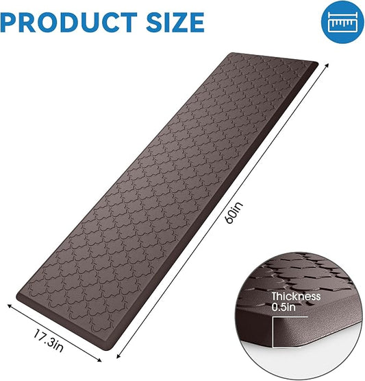 Kitchen Mat Cushioned Anti Fatigue for Floor, Non-Slip Waterproof Comfort Rug for Kitchen Sink, Standing Desk & Laundry, 17.3"x60", Chocolate