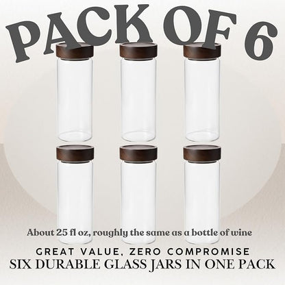 Sixhaven Wide Mouth Glass Storage Jars With 3" Acacia Wood Lids - 6 Pack of 25.3 Oz Airtight Food Storage Containers - Borosilicate Glass Canisters for Kitchen - Pantry Organizers Storage for Coffee