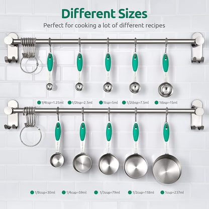 Measuring Cups and Spoons Set: U-Taste 18/8 Stainless Steel 10 Pieces Metal Stacking Kitchen Baking Cooking Food Measure Set 5 Cups 5 Spoons with Strengthened Weld Joints (Teal, Upgraded Version)