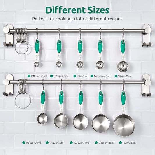 Measuring Cups and Spoons Set: U-Taste 18/8 Stainless Steel 10 Pieces Metal Stacking Kitchen Baking Cooking Food Measure Set 5 Cups 5 Spoons with Strengthened Weld Joints (Teal, Upgraded Version)