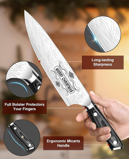 MOSFiATA Gifts for Him Her Men Women Husband, Christmas Xmas Stocking Stuffers, Birthday Gifts ideas for Him Her, 8 inch Pro German Chef Knife, Kitchen Knife Gift Set