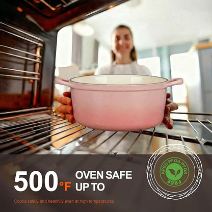 Overmont Enameled Cast Iron Dutch Oven - 5.5QT Pot with Wide Handles Lid Cookbook & Cotton Potholders - Heavy-Duty Pre-Seasoned Cookware Oven Safe to 500°F for Braising, Stews, Roasting, Sourdough Baking