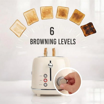 Nostalgia Classic Retro 2-Slice Toaster- Vintage Design- Enamel Coated Steel Body- Wide Slots for all Breads- Crumb Tray, Cord Storage- Defrost,Cancel and Bagel Function & 6 Toasting Levels- Cream