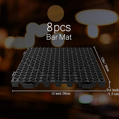 Tioncy 8 Pcs Bar Countertop Supplies Interlocking Mats 12 x 12 Inch Black Shelf Liners Bar Drying Coffee Non Slip Spills Mats for Bartending Home Cocktail Bars Restaurants