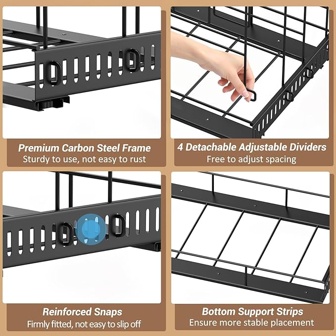 Housolution Pull Out Large Baking Tray and Cookie Sheet Organizer, 21.5" Deep Cutting Board Organizer with 4 Adjustable Dividers, 12" Wide Bakeware Muffin Pan Storage Rack for Cabinet