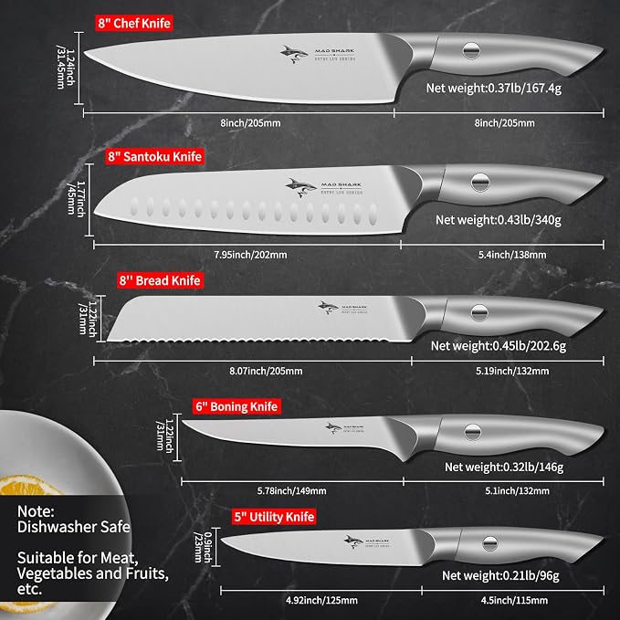 MAD SHARK Kitchen Knife Set, 5PCS Sharp Ultra Chef Knife Set, High Carbon Stainless Steel Knives Set with Ergonomic Handle, Professional Kitchen Knives Sets, Gift Box Packaging