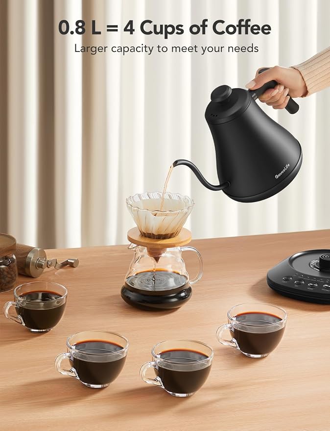 GoveeLife Smart Electric Kettle, 0.8L WiFi Gooseneck Kettle Compatible with Alexa, 5 Modes for Use, 3-minute Fast Heating and 2H Keep Warm, Auto-Shut off for Safety, Stainless Steel, Matte Black…