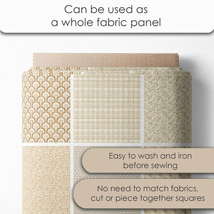 Cotton Satin Patchwork Fabric Panel – 35 Designs, 20×20 cm Squares, Single Piece 150×110 cm, Neutral Beige Quilt Fabric (Golden Beige Patchwork Set, 35pcs 8x8 inch)