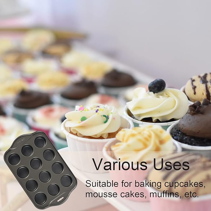 2 Pack Mini Muffin Pan with Removable Bottom, 12 Cavity Nonstick Mini Cupcake Pans Set, Carbon Steel Small Muffin tins, 24 Cups Mini Cheesecake Pan