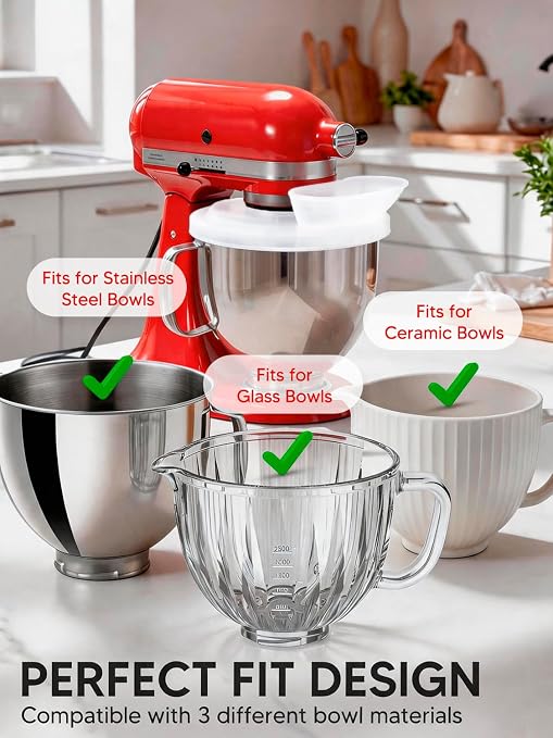 Silicone Kitchen Aid Splash Guard for Stand Mixer & Tilt Head Mixer, 4.5-5QT Mixing Bowl Pouring Shield & Flour Funnel, Kitchen Aid Accessories and Attachments - (Transparent)
