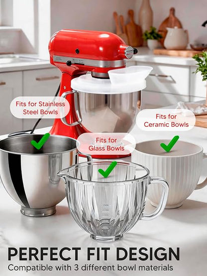 Silicone Kitchen Aid Splash Guard for Stand Mixer & Tilt Head Mixer, 4.5-5QT Mixing Bowl Pouring Shield & Flour Funnel, Kitchen Aid Accessories and Attachments - (Transparent)