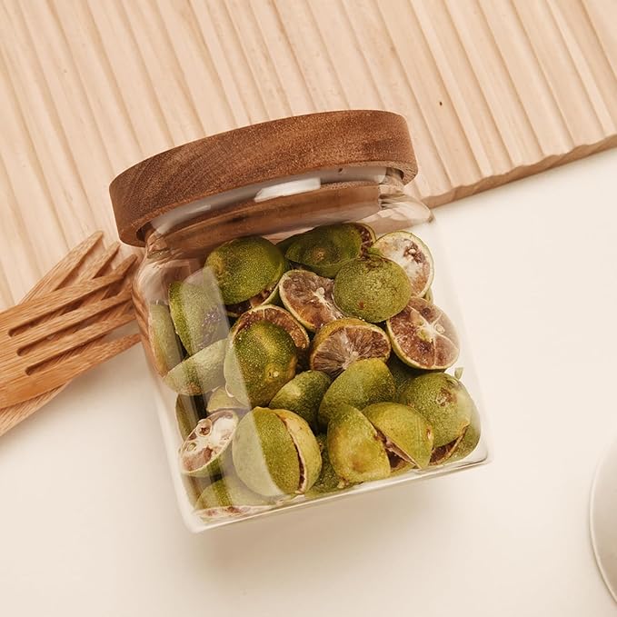 Custde Glass Jar with Lid, 17 FL oz Airtight Glass Storage Jar Glass Food Storage Containers for Kitchen Counter, Pantry, Decorative Jar for Coffee, Sugar, Candy Cute (Wooden 17 FL OZ)