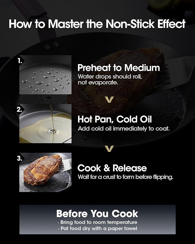 Carbon Steel Skillet Set 10 & 12 Inch, Nitrided Carbon Steel Frying Pan Duo, Preseasoned Rust Resistant Cookware, Induction & Oven Safe Kitchen Set