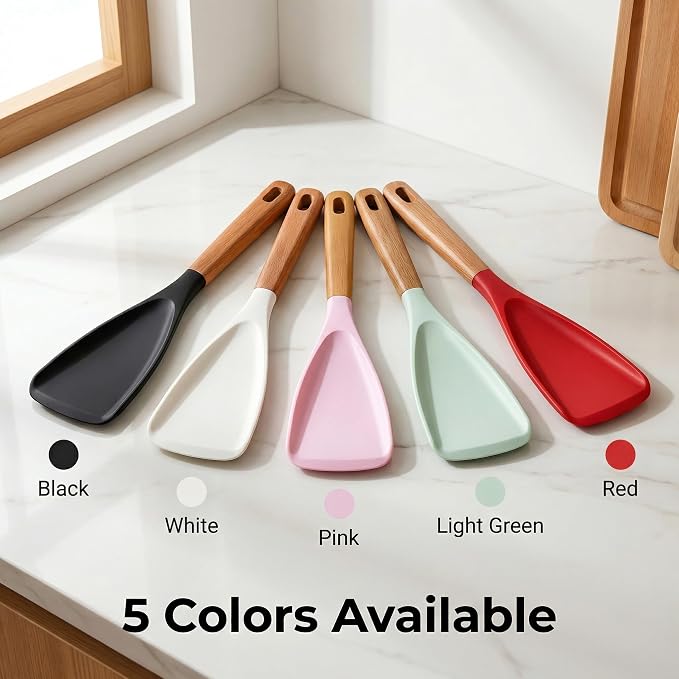 Cooking Spoon for Nonstick Cookwares,Cedar and Ash Spoon, Multifunction Spatula Cooking Spoon, Perfect Silicone Spoon for Mixing, Scoop, and Scrape (GREEN)