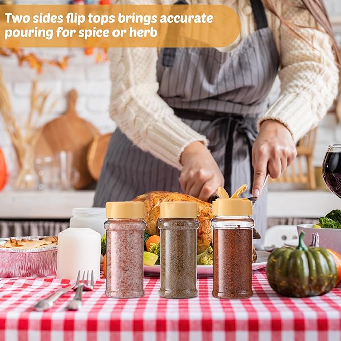 Eccliy 36 Pack 3 oz Clear Plastic Spice Jars with Label and Shaker Lids Empty Spice Bottles Seasoning Containers Seasoning Jars Shaker Condiment Pots for Pepper Herbs Powders (Wood Color)