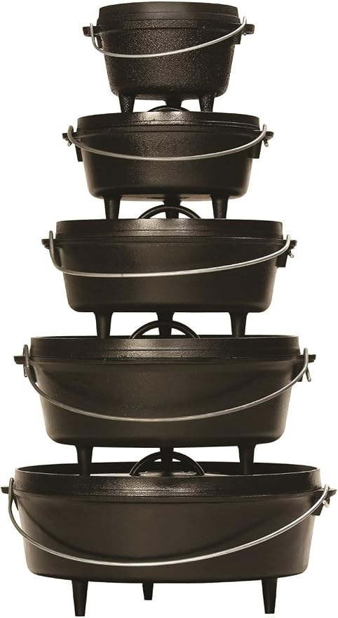 Lodge Seasoned Cast Iron Camp Dutch Oven with Lid - 8 Quart - Dual Handles - Seasoned Cast Iron Cookware with Steel Handle & Strong Lid for Heavy- Duty Camping Cookware