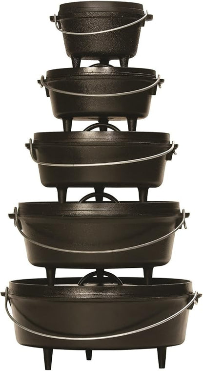 Lodge Seasoned Cast Iron Camp Dutch Oven with Lid - 8 Quart - Dual Handles - Seasoned Cast Iron Cookware with Steel Handle & Strong Lid for Heavy- Duty Camping Cookware