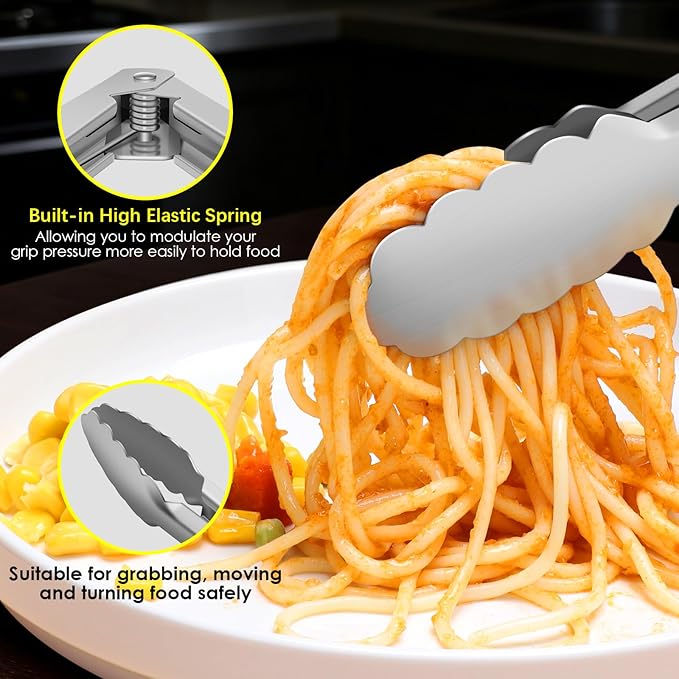 Metal Tongs for Cooking, Heat Resistant 600 Degrees Stainless Steel Kitchen Tongs with Silicone Handle, Locking Tongs for BBQ, Grilling, Serving, Salad, Dishwasher, Set of 3(7", 9" and 12")
