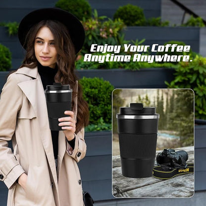 SPLMIFA Vacuum-Insulated Stainless Steel Travel Coffee Mug, Leak-Proof Reusable Coffee Cup with Lid - Keep Hot & Cold Drinks for Hours, Durable Insulated Tumbler for Men & Women(3rd-Black, 17OZ)