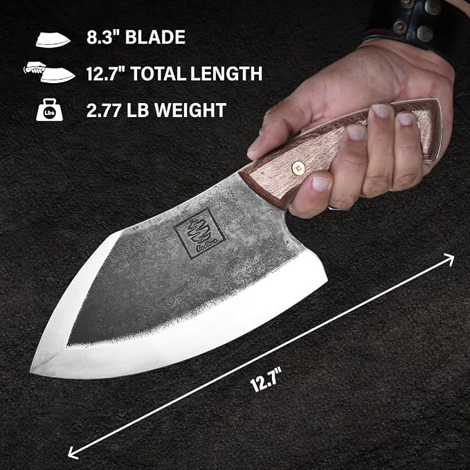COOLINA Lixy Butcher Cleaver Knife, 8.7-in Hand-Forged High Carbon Steel Meat Cleaver for BBQ, Brisket, Bone-In Cuts & Butchering, Full Tang Heavy-Duty Chopping Knife with Walnut Handle