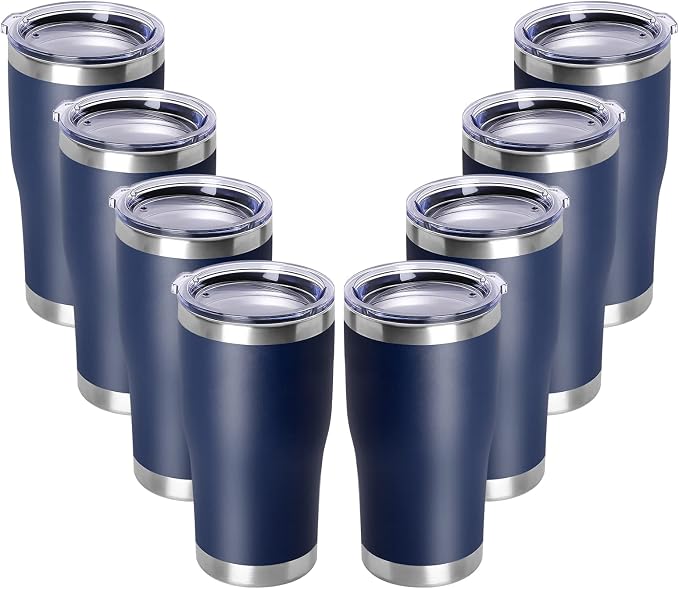 DOMICARE 20oz Tumbler with Lid Stainless Steel Tumblers Bulk, Double Wall Vacuum Insulated Coffee Travel Mug Powder Coated Tumbler, 8 Count (Pack of 1) Navy