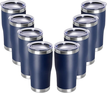 DOMICARE 20oz Tumbler with Lid Stainless Steel Tumblers Bulk, Double Wall Vacuum Insulated Coffee Travel Mug Powder Coated Tumbler, 8 Count (Pack of 1) Navy