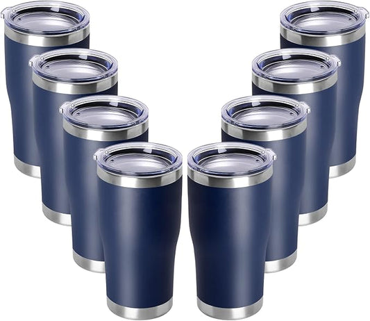 DOMICARE 20oz Tumbler with Lid Stainless Steel Tumblers Bulk, Double Wall Vacuum Insulated Coffee Travel Mug Powder Coated Tumbler, 8 Count (Pack of 1) Navy